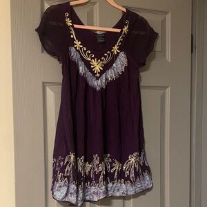 Purple Embroidered Women's Top California Woman Palm Tree Embroidered Sequin